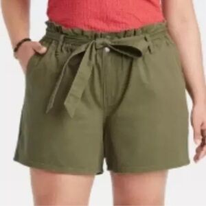 NWT Ava & Viv Olive Green Paperbag Shorts Plus Sz 3X